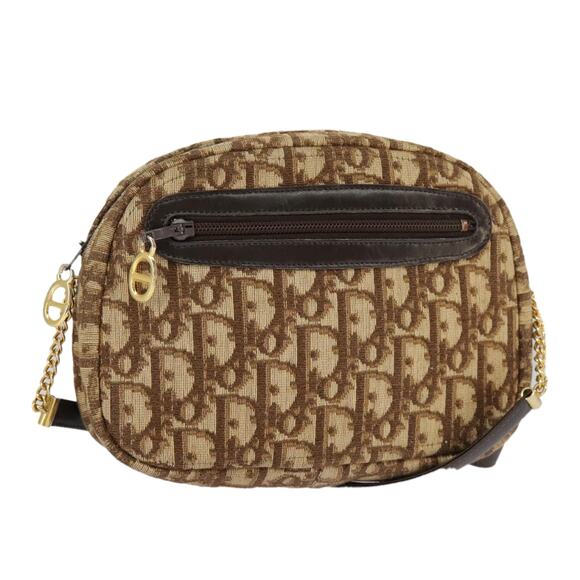 DIOR Trotter Canvas Shoulder Bag Beige Brown Gold - Picture 1 of 16
